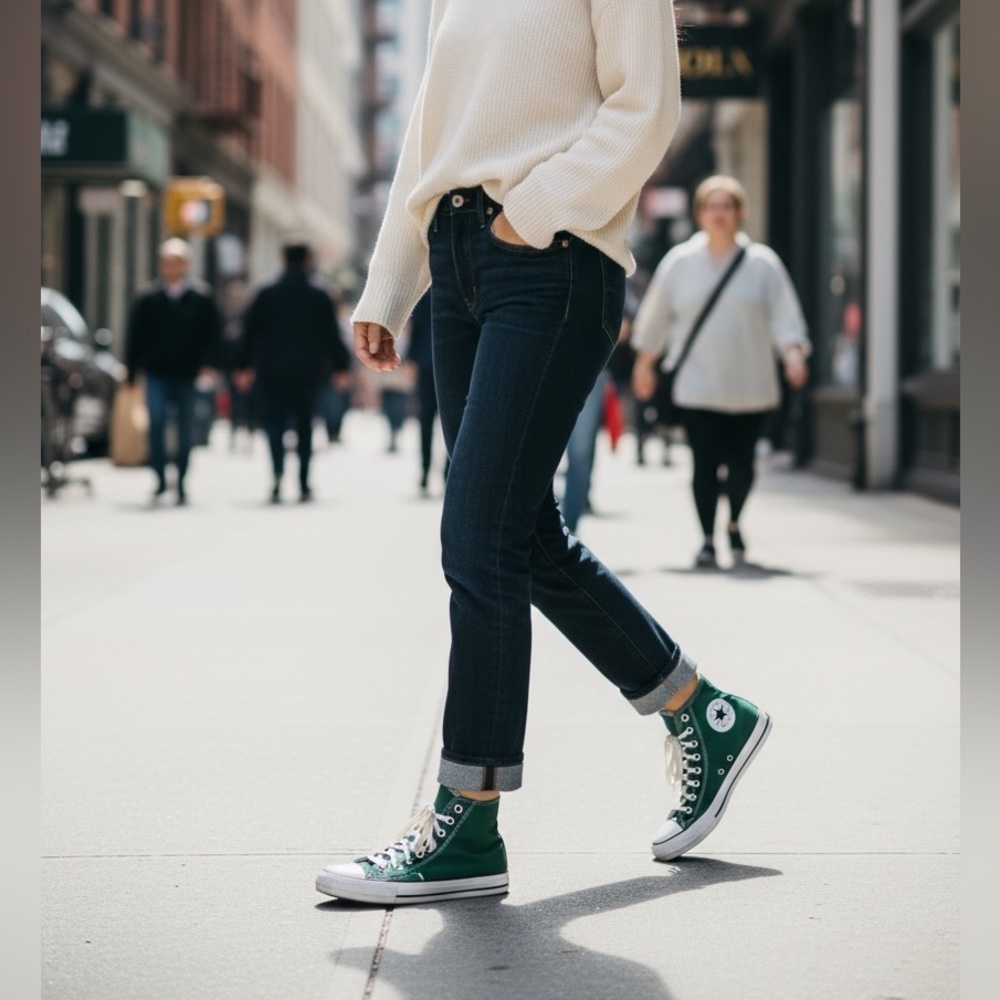 Converse All Star Green High Top Canvas Sneakers Mens 7 Womens 9 Retro 90s Indie - Picture 3 of 9